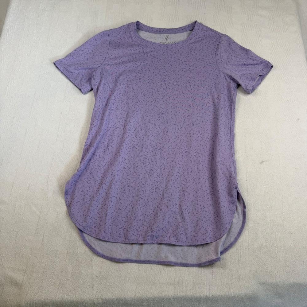 Skechers Los Angeles Womens XS Purple Speckled High Low Activewear T-Shirt